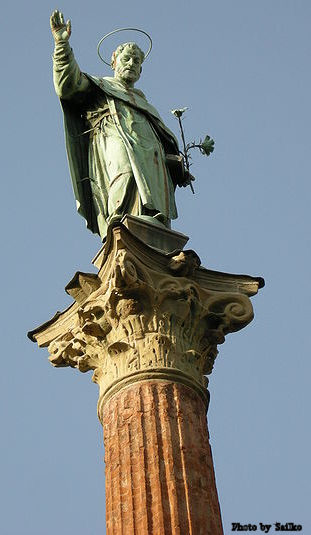 Statue of St. Dominic's Blessing (1623) in front of the Basilica of Saint Dominic, Bologna, Italy.
