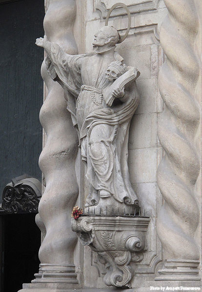 Statue of Saint Francis Borgia at the entrance of Bethlehem Church in Barcelona