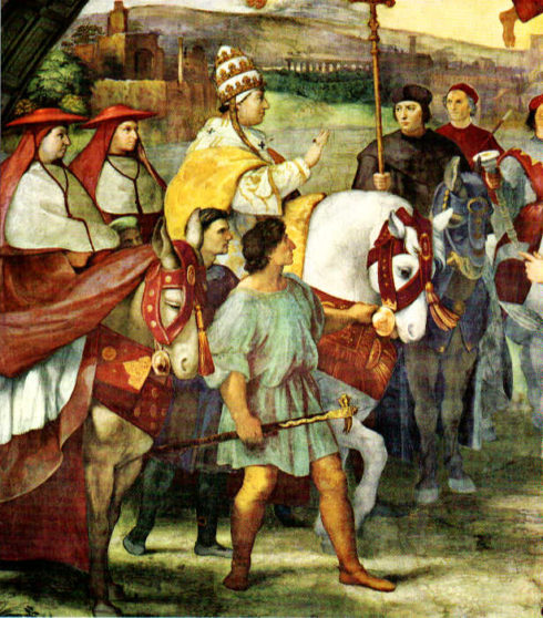 The Meeting between St. Leo the Great & Attila and his barbarians. Painting by Raphael