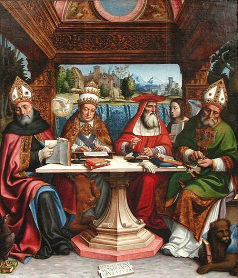 Four Doctors of the Church, LtoR: St. Augustine, St. Gregory the Great, St. Jerome, St. Ambrose