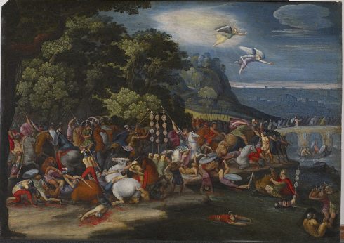 Painting of Constantine's victory at the battle at the Milvian Bridge over the Tiber River in 312.